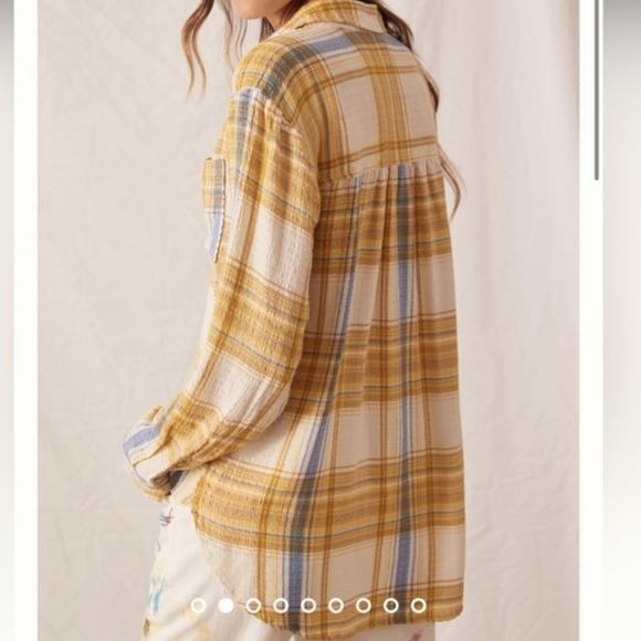 Anthropologie Pilcro Hadley Plaid Relaxed Button Down Flannel Shirt sz Lp - Picture 2 of 8